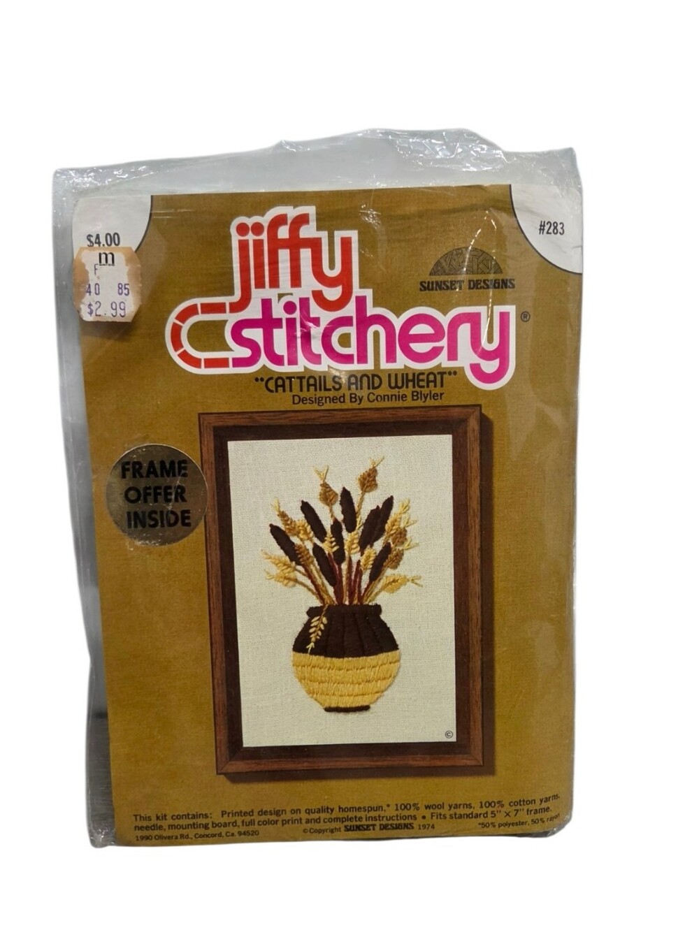 Jiffy Stitchery Cattails and Wheat Embroidery Kit - Brown and Yellow